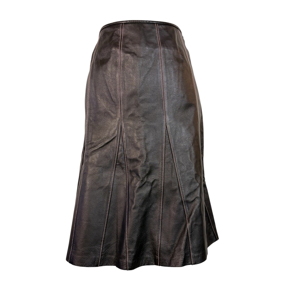 Y2K Leather A-Line Skirt 10 Black Pink Dark Academia Matrixcore Retro Goth Chic